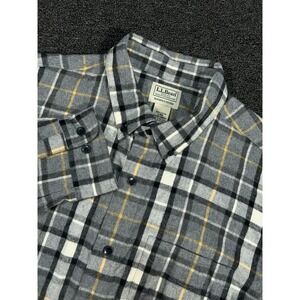 LL Bean Flannel Shirt Men's Large Button Down Gray Plaid Slightly Fitted Gorp